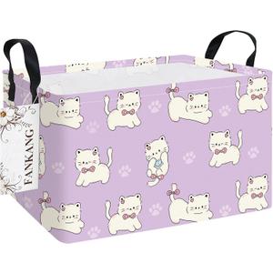 FANKANG Storage Bins,Nursery Hamper Canvas Laundry Basket Foldable with Waterproof PE Coating Storage Baskets for Boys and Girls, Office, Bedroom, Clothes,Toys(Rec-Cat