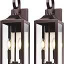 19" Oil Rubbed Bronze Outdoor Wall Lantern 2-Light, Large Outside Modern Sconce Light Fixture, Brown Porch Light Wall Mount with Glass, Waterproof Farmhouse Exterior Lamp Lighting, 2 Pack