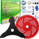 10"x 3 Teeth Carbon Steel Brush Cutter Weed Eater Blades & 9"x 36 Teeth Carbide Tipped Blades with Universal Adapter Kit Compatible with Brush Cutter, Trimmer, Weed Eater, Husqvarna Stihl Ego