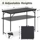 4ft Folding Table with Adjustable Height, 2-Level Foldable Table with HDPE Top & Steel Legs, Portable 4 Foot Folding Table for Picnic, Party, Craft, Indoor Outdoor Use, Black