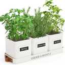 PERFNIQUE Indoor Herb Garden, Herb Planter Set with Tray, Farmhouse Indoor Plant Pots, Windowsill Herb Garden with Drainage(Planter only) for Indoor/Outdoor, Window Pots(White)