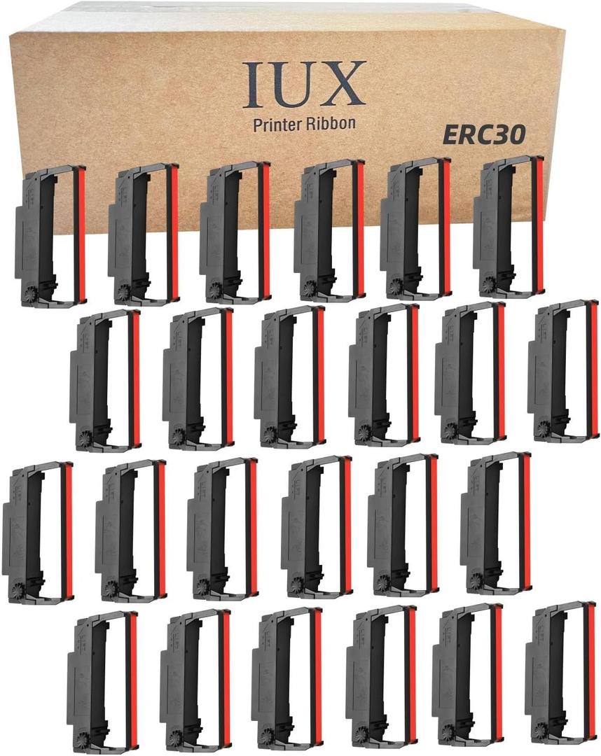 ERC30 Black and Red Ribbon Compatible with Epson ERC30/34/38 Cartridges ERC38 B/R, for Epson TM-U220,M188B,BTP-M300, ERC 30 Printer Ribbons, Pack of 24