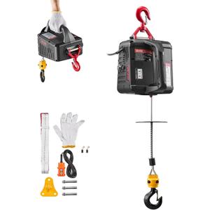 VEVOR 2-in-1 Electric Hoist Winch, 1100 lbs Capacity, 1500W Portable Power Winch Crane, 25 ft Lifting Height, 16.4 ft/min with Manual and Wired Remote Control for Factory, Warehouss, Garage