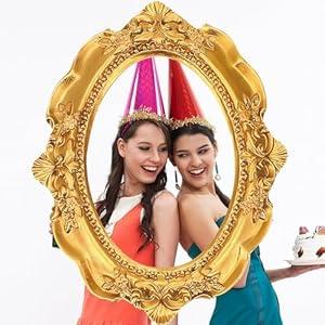 Upgraded 32 x 24 Inch Large Photo Booth Props Picture Frame Vintage Photo Frame Friends Selfie Props for Wedding Mexico Birthday Bachelorette Party Supplies (Round Style)