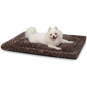 Washable Dog Bed Mat Reversible Dog Crate Pad Soft Fluffy Pet Kennel Beds Dog Sleeping Mattress for Large Jumbo Medium Small Dogs, 29 x 18 Inch, Brown
