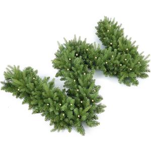 9FT Pre-Lit Artificial Christmas Garland with 50 LED Light Battery Operated, Holiday Decorations with 300 Tip Branch, for Indoor Door Home Stairs Fireplaces Wall