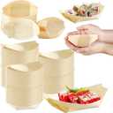 Hoolerry 300 Pcs Disposable Wood Boat Plates Dishes 4 Inches Bamboo Plates Sushi Boat Disposable Bamboo Leaf Dish Serving Tray Food Container Wood Bowl For Catering Home, about 4 x 2.56 inches/ 11.5 x 6.5 cm