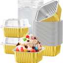 40 Pack 5 OZ Mini Cake Pans with Lids, Disposable Square Aluminum Foil Brownie Baking Cups, Mini Aluminum Foil Cupcake Muffin Tin Ramekins, Flan Molds Cake Containers for Wedding Birthday Party,Gold