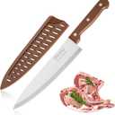 8 inch Chef Knife, Razor Sharp Kitchen Knife with Protective Knife Sheath, Razor Sharp Slicing Knife with Ergonomic Handle, German Stainless Steel, Dishwasher Safe (Brown Color)
