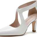 WuORWu Women's Closed Toe High Heel Pumps Dress Work Shoes for Office Business Comfortable Slip on Zippe 3 inch Heels(White pu 8)