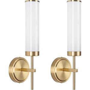 Wall Sconces Set of Two,Modern Bathroom Sconces Wall Lighting with Opal White Glass Shade,60W 16" Gold Sconces Wall with Clear Glass Shade for Living Room Corridor Mirror Bedroom Stairs (Hard Wired, Gold&Milky-Hard Wired)