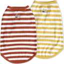 Dog Shirt Striped Dog Clothes Stretchy Vests Soft Cotton for Small Medium Large Dogs Boy Girl Puppy Clothes Lightweight Cat Outfit Kitten Tank Top Apparel T-Shirts Pack-2 Yellow & Rust, 3XL