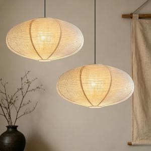 2PCS Large Hanging Lamp Shade 20INCH Linen Pendant Lamp Shade Can Replace Paper Lamp Shade, Handmade Linen Pendant Light Minimalist Decorations Suitable for Living Room, Hallway Bedroom and Kitchen