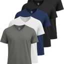 Real Essentials 5 Pack: Mens V-Neck Dry-Fit Moisture Wicking Active Athletic Tech Performance T-Shirt (X-Large)