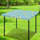 Smiry Square Table Cloth Cover, Waterproof Elastic Fitted Picnic Tablecloth, Wipeable Flannel Backed Vinyl Tablecloths for Camping, Dining, Outdoor (Blue & Yellow, 36" x 36")