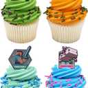 DecoPac Minecraft Lush Finds Rings, Cupcake Decorations Featuring Creeper, Alex, Steve and Axolotl! Multicolored 3D Food Safe Cake Toppers 14 Pack