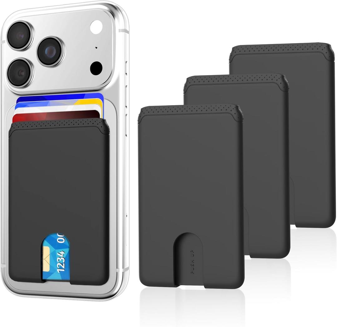 Senose Phone Card Holder, Silicone Anti Slip Out Phone Wallet Stick On Credit Card Holder, Id Card Pouch Compatible for iPhone 13/12 Pro Max Samsung Galaxy Smartphone, 3 Pack (Black)