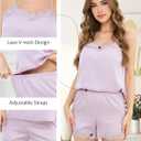 Artfasion Women Silk Cami Pajama Set: Satin Lace Trim 2 Piece Sleepwear Camisole Shorts Set Soft Summer Nightwear for Gifts (M)