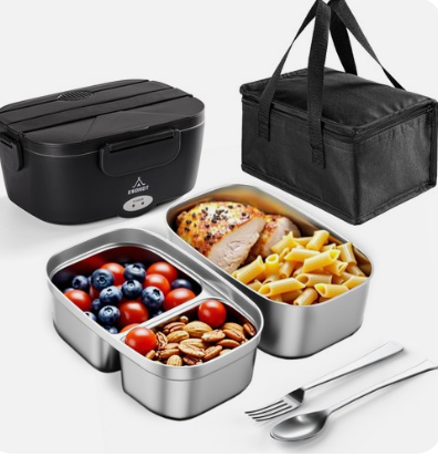 ESOHOT Electric Lunch Box 80W Heated Lunchbox for Adults, 1.5L 12/24/110V Food Warmer Lunch Box for Car/Truck/Office (2 * 1.5L)