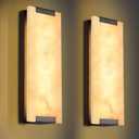 14.2 in Brass Alabaster Wall Sconces, Natural Marble Wall Sconces Set of Two, Indoor Alabaster Sconces for Living Room, LED Modern Alabaster Sconces Wall Lighting for Dining Room,Bedroom ,Stairs (Bronze)