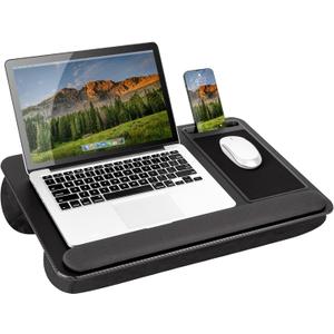 LAPGEAR Home Office Pro Lap Desk with Wrist Rest, Mouse Pad, and Phone Holder - Black Carbon - Fits up to 15.6 Inch Laptops 