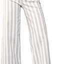 Womens Cropped Striped Jeans High Waisted Strechy Wide Leg Capri Jeans Straight Flare Ankle Denim Pants with Pockets (Large, Long White)