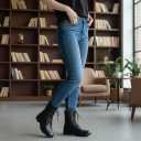 ABSOLEX Womens Lace up Round Toe Low Heel Combat Boots