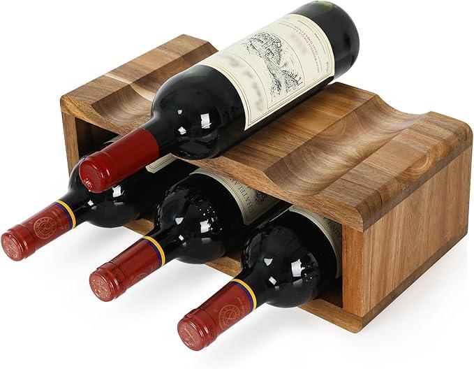 Jotboom 6 Bottle Wine Racks Countertop,Acacia Wood Wine Holder,Small Wine Rack for Inside Cabinet,Tabletop Wine Liquor Bottle Holder for Home Kitchen Bar