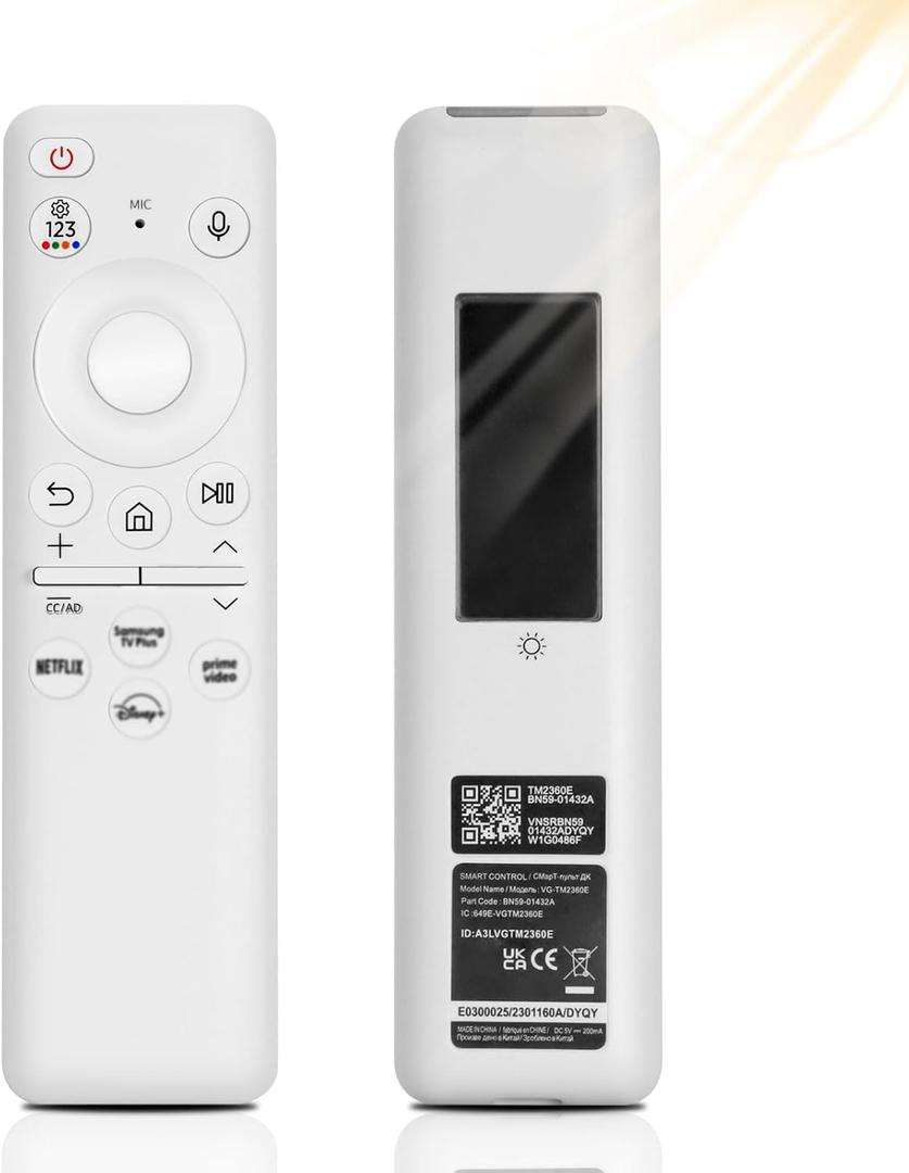 BN59-01432A Solar Voice Remote Ersatz fr S-Sung TV Smart, Universal Fernbedienung Bluetooth Ersatz mit USB-C Aufladung kompatibel mit S-Sung TV 2023 QLED Modelle - Wei
