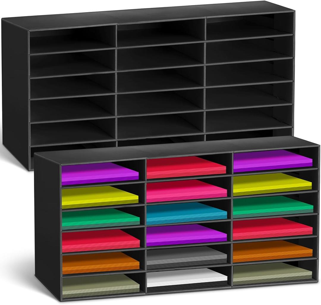 Fuutreo 2 Pieces Classroom Paper Storage Organizer Construction Paper Storage Sturdy Cardboard Classroom Mailboxes Literature Craft Organizer for Home Office (Black)