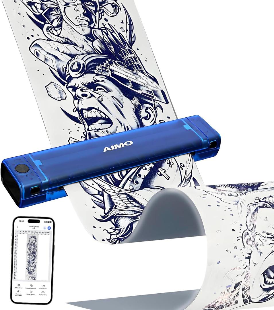 Aimo T08F Wireless Tattoo Stencil Printer - Bluetooth Tattoo Transfer Machine for Long Image Printing Compatible with iPad/Tablet/PC, for Tattoo Artists & Beginners