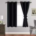 JIUZHEN Black Blackout Curtains with Tiebacks - Thermal Insulated, Light Blocking and Noise Reducing Grommet Curtain Drapes for Bedroom and Living Room, Set of 2 Panels, 42 x 54 Inch Length