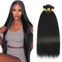 Human Hair Bundles Straight Bundle 12 14 16 Inch Unprocessed Brazilian Virgin Remy Hair Black Straight 3 Bundles #1B Human Hair Extension 150g