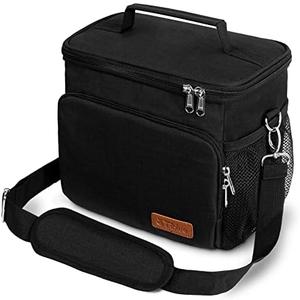 Tiblue Insulated Lunch Bag for Women/Men, Reusable Lunch Box for Office Work School Picnic Beach - Leakproof Freezable Cooler Bag with Adjustable Shoulder Strap for Kids/Adult(Medium,Black)