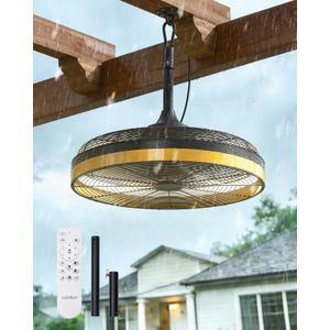 addlon Outdoor Ceiling Fan with Light for Patios, 20 inch Black Waterproof Gazebo Fan Remote&APP Control,6 Speeds 3CCT Dimmable,DC Motor, Plug in Ceiling Fan with Hook Hanging for Pergola Porch Canopy