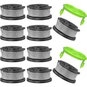 YWTESCH 12 Pack 0.065" Single Line Weed Wacker String Compatible with Greenworks String Trimmer, Auto-Feed Weed Eater String Replacement Spool for Greenworks Weed Wacker (10 Spool+2 Cap)