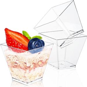 50 Pack 4 oz Square Plastic Dessert Cups with Spoons,Clear Plastic Parfait Appetizer Cup Parfait Cups for Desserts,Appetizers,Ice Cream