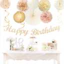 Champagne-Gold Beige Fall Boho Birthday Party-Decorations - 21pcs Autumn Neutral Retro Happy Banner,Girl One Sweet Peach Paper Streamers Lanterns,Tissue Pom Poms Fan,Rustic Backdrop Decor Huglony