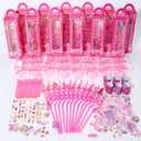 120 pieces of pink party gift pack, Goodie Box gift box contains heart-shaped glasses, straws, bubble sticks, tattoo stickers, bracelets, suitable for children and girls' birthday party decorations