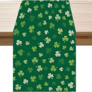 2 x XCHI Green Shamrocks St. Patrick's Day Table Runner Table Decoration for Party Home Kitchen Dining Holiday Decor 13x60 Inch