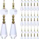 HDCRYSTALGIFTS 20Pcs 38mm Replacement Clear Chandelier Icicle Crystal Prisms Octogan Crystal Bead for Lamp Decor, Gold Bow Tie Connectors