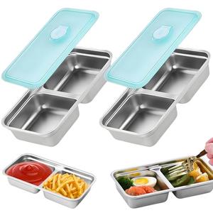 MAROJEIF Grab and Go Snack Containers, Stainless Steel Double Compartment Snack Containers with Lids, Reusable Condiment Container-Dishwasher Safe,Travel & Outdoor Camping Food Storage (2pcs)