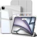 kenke Hybrid Case for iPad Air 13 Inch M3/M2 (2025/2024), Pro 12.9 Inch (6th/5th Generation, 2022/2021) with Pencil Holder, 2 in 1 Detachable Cover with Clear Hard Back, Auto Sleep/Wake, Gray