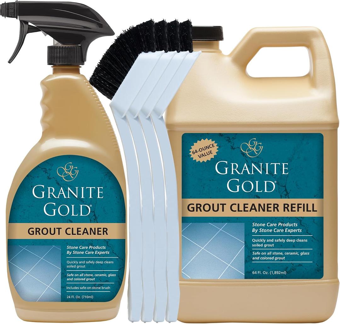 Granite Gold Grout Cleaner Spray with Brush for Stone, Ceramic, Glass & Colored Grout, 64 Fluid Ounces + 24 Fluid Ounces + 4 brushes, 88 Fl Oz