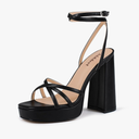 Platform Heels for Women Strappy Block Chunky High Heels Open Toe Ankle Strap Sandals Fashion Lace Up Wedding Party Evening Prom Dance Dress Shoes Black, 7,5 size