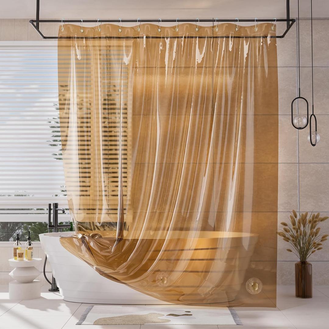 AmazerBath Shower Curtain Liner, EVA Clear Orange-Brown Heavy Duty Shower Curtain and Liner 2-in-1, 72x72 Luxury Plastic Weighted Bathroom Shower Liner, 12 Rustproof Grommets & 3 Heavyweight Stones (Rainbow Sunset)