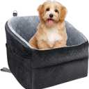 Dog Car Seat for Small/Medium Dogs, Upgrade Dog Booster Seat,Detachable and Washable Pet Car Seats with Thick Cushion Safety Leash and Storage Pockets(Black/Grey)