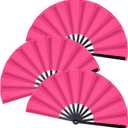Marrywindix 3 Pcs Large Chinese Folding Fan Big Handheld Clap Fans for Men and Women Performance Line Dance Decorations Event Party Festival Craft Gift (Rose Red)
