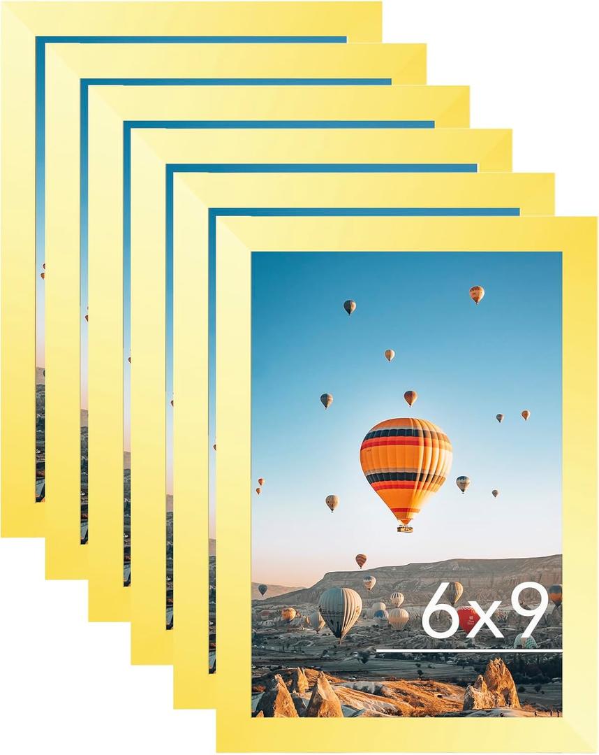 JCJMY 6x9 Picture Frame Set of 6 Gold for Wall Hanging or Tabletop- Wall Mounting Horizontally or Vertically, 6 x 9 Wall Gallery Poster Photo Frames for 6 by 9 Photo,6 Pack, Gold