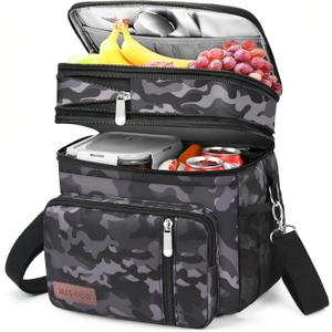 MIYCOO Lunch Bag & Lunch Box for Men Women Double Deck - Leakproof Insulated Soft Large Adult Lunch Cooler Bag for Work (Black Camo,15L)